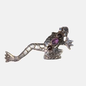 Vintage Sajen Amethyst, Garnet & Sterling Silver Frog Pendant Or Brooch